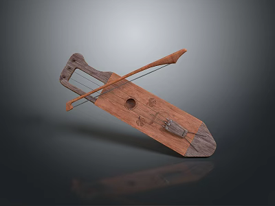 Traditional Wooden Stringed Musical Instrument With Bow Carved Patterns And Sound Hole 3d model