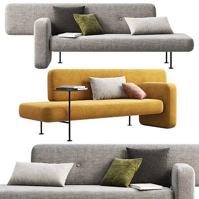 Asymmetrical Sofa Design with Yellow Gray Upholstery Accent Pillows and Side Table in Modern Living 3d model