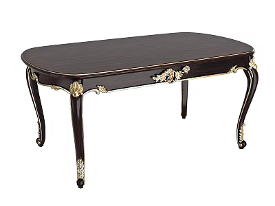 Classic Ornate Oval Dark Wood Dining Table With Gold Accents And Curved Legs 3d model