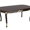 Classic Ornate Oval Dark Wood Dining Table With Gold Accents And Curved Legs