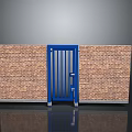 Blue Metal Grid Gate With Brick Walls On Both Sides Residential Entrance Design