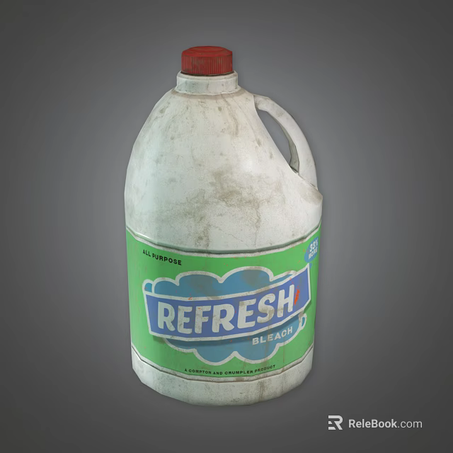 White Plastic Refresh All Purpose Bleach Bottle With Red Cap And Green Label 3d model 