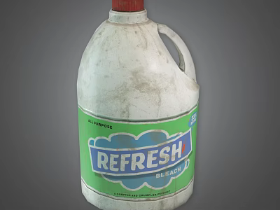 White Plastic Refresh All Purpose Bleach Bottle With Red Cap And Green Label 3d model