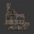 Steampunk Themed Mobile Building With Neon Spicy Sign Metal Structure Canopy And Wheeled Base