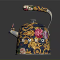 Decorative Kettle With Ornate Handle Floral Patterns Golden Decorations And VSG Logo
