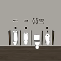 Wall Mounted Urinals In Public Restroom With Toilet Bowl And Direction Signs