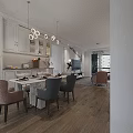 Modern Living and Dining Room Interior Design With Sofa Dining Table Chandelier And Green Plants