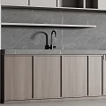 Modern Light Gray Kitchen Cabinets With Marble Countertop And Open Shelves