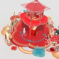 Traditional Chinese Festival Decoration With Red Pavilion Lanterns And Gold Accents