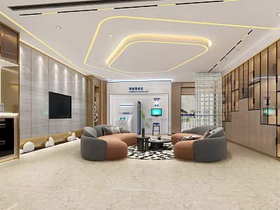 Modern Bank Interior Design With Comfortable Sofas TV Screen And ATM Machine 3d model