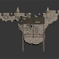 Ancient Stone Building Structure Featuring Medieval Towers And Wooden Support Columns