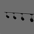 Four Black Spotlights On Track Light With Downward Shining Light Spots 3d model