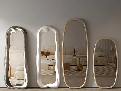 Decorative Ornaments Set Featuring Four Stylish Mirrors Unique Shapes Modern Living Room Wall Decorative Accents 3d model
