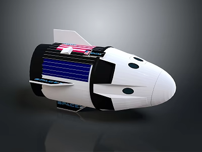 Futuristic Spacecraft Model With White Black Design Blue Solar Panels Red Stripe And Tail Structure 3d model