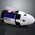 Futuristic Spacecraft Model With White Black Design Blue Solar Panels Red Stripe And Tail Structure