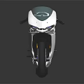White Sporty Motorcycle With Blue Rims Black Seat And Modern Sleek Design