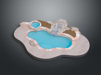 Outdoor Garden Pool Design With Two Connected Pools Stone Tile Surround And Waterfall Feature 3d model