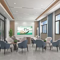 Modern Meeting Room Interior With Conference Table Chairs Large Screen Windows And Green Plants