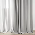 White and Light Gray Sheer Curtains With Thick Panels For Window Grid Design Interior 3d model