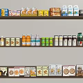 Well Arranged Food Shelves With Various Packaged Snacks Drinks And Grocery Items