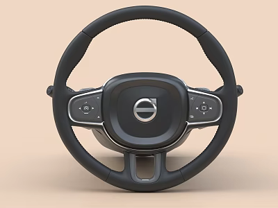 Car Steering Wheel Black Leather Design With Control Buttons And Logo 3d model
