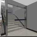 Modern Interior Featuring Glass Door Elevator And Staircase With White Tiles 3d model