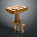 Ancient Stone Artifact With Square Top Central Pillar And Three Legs 3d model