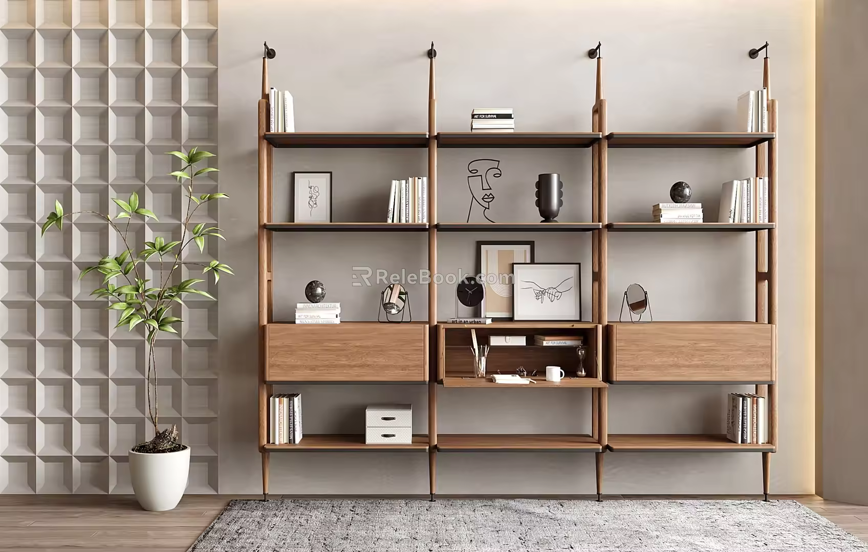 Antique Floor-Standing Bookshelf Decorative Rack Storage Rack 3d model