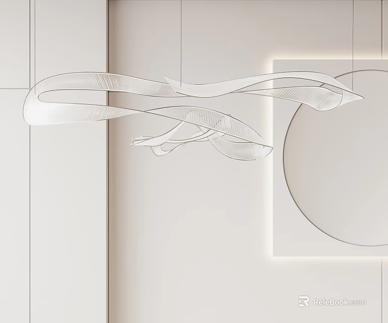 Modern White Chandelier With Streamlined Curved Design And Sleek Hanging Structure 3d model