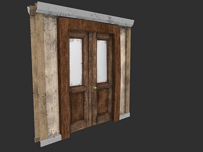 Vintage Wooden Double Door with Glass Panels and Light Colored Frame 3d model