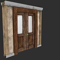 Vintage Wooden Double Door with Glass Panels and Light Colored Frame