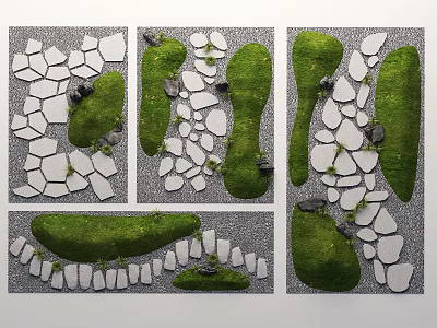 Natural Garden Path Stepping Stones With Stone Slabs And Green Moss Landscape 3d model