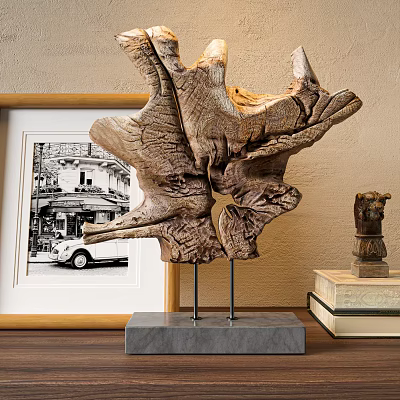 Decorative Ornament Set with Wooden Sculpture Marble Base Photo Frame Books and Figurine 3d model