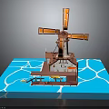 3D Windmill Model Kit Featuring Orange Blades Blue Water Base And Small House Platform