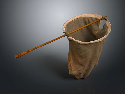 Durable Cloth Bag with Long Wooden Handle for Practical Household Tasks 3d model