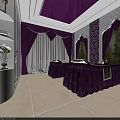 Elegant SPA Sauna Interior Design With Purple Decor Patterned Walls And Massage Beds