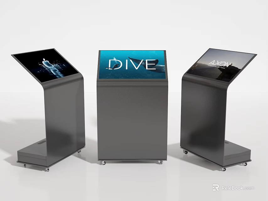 Three Commercial Standing Interactive Kiosks With Touch Screens And Wheels For Business Use 3d model 