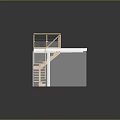 Architectural Interior Model With Wooden Staircase Glass Railings And Landing Platform