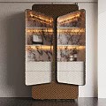 Elegant Modern Wine Cabinet Interior With Marble Panels And Illuminated Shelves