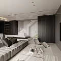 Modern Duplex Living Room Interior With Large Windows And Light Sofa 3d model