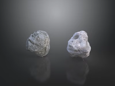 Two Gray Rough Rockery Stones On Dark Background With Reflections 3d model
