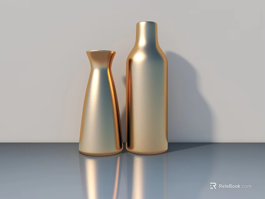 Sleek Hinged Door Featuring Golden Metallic Finish And Reflective Base Surface 3d model 