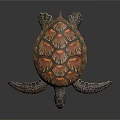 Brown and Orange Patterned Sea Turtle With Stretching Limbs On Dark Surface