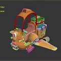 Yellow Cartoon Style Toy Car With Orange Seat Blue Lights And Rear Shelf
