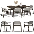 Modern Dining Table Set With Walnut Tabletop Light Gray Chairs Minimalist Design And Decorative Items 3d model