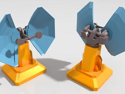 Modern Industrial Equipment With Blue Blades And Yellow Base Mechanical Structure 3d model