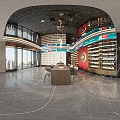 Tobacco and Wine Shop Interior Design with Spiral Staircase Red Walls Wine Racks Display Cabinets and Tables