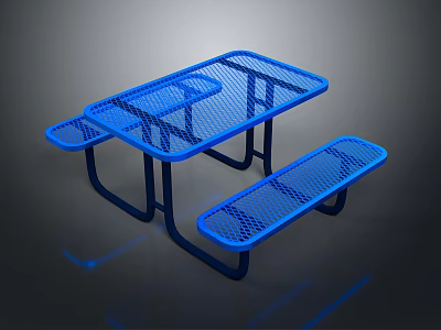 Sturdy Blue Metal Mesh Outdoor Chairs For Picnic Table Seating Setup 3d model