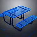 Sturdy Blue Metal Mesh Outdoor Chairs For Picnic Table Seating Setup