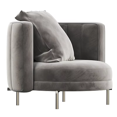 Stylish Gray Velvet Single Sofa with Plush Pillow and Sleek Metal Legs Modern Design 3d model
